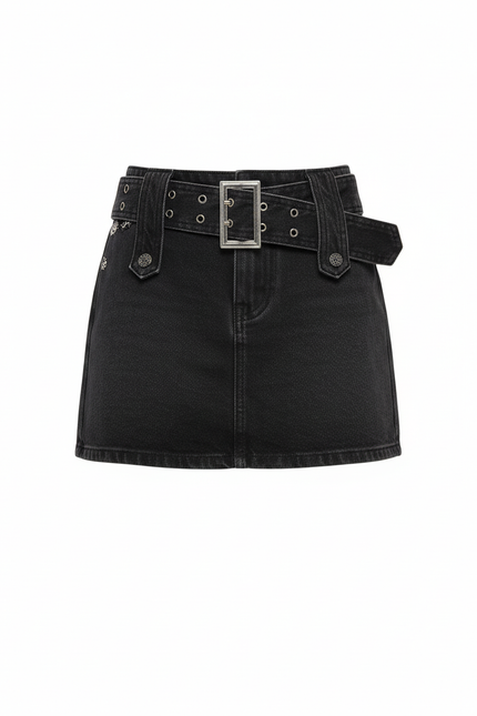 Jupe Jean Noire Ceinturée Mini Chic