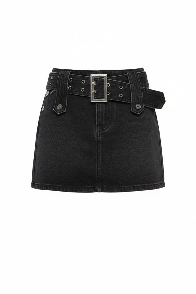 Jupe Jean Noire Ceinturée Mini Chic