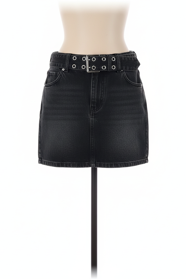 Jupe Jean Gris Délavé Ceinturée Chic