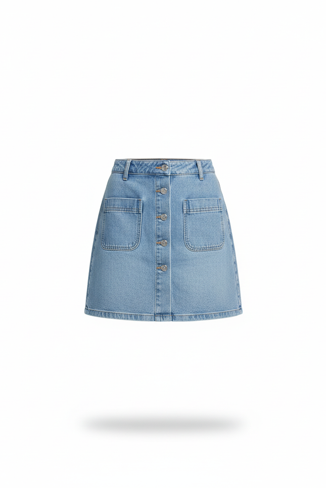 Jupe Jean Bleu Clair Boutonnée Classique