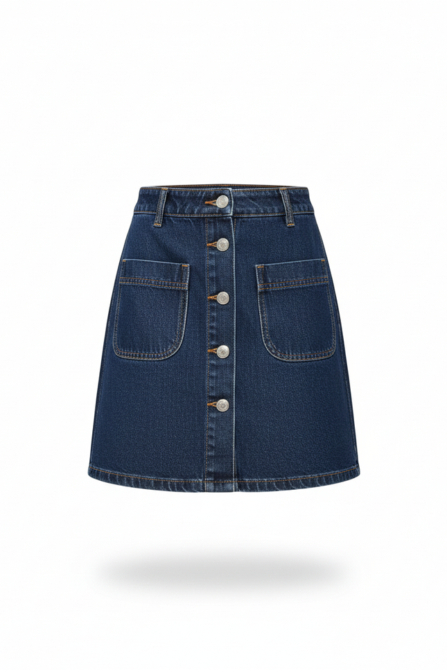 Jupe Jean Trapèze Boutonnée Décontractée