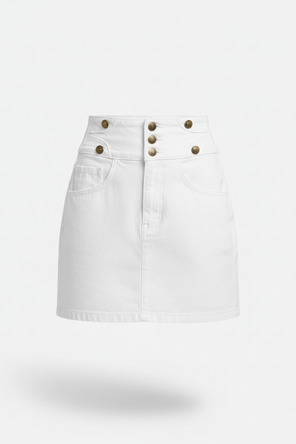 Jupe Jean Blanche À Boutons Chic