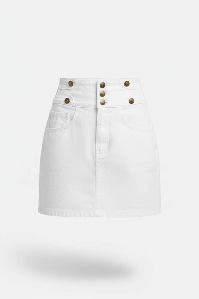 Jupe Jean Blanche À Boutons Chic