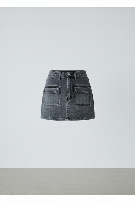 Jupe Jean Gris Délavé Poches Chic