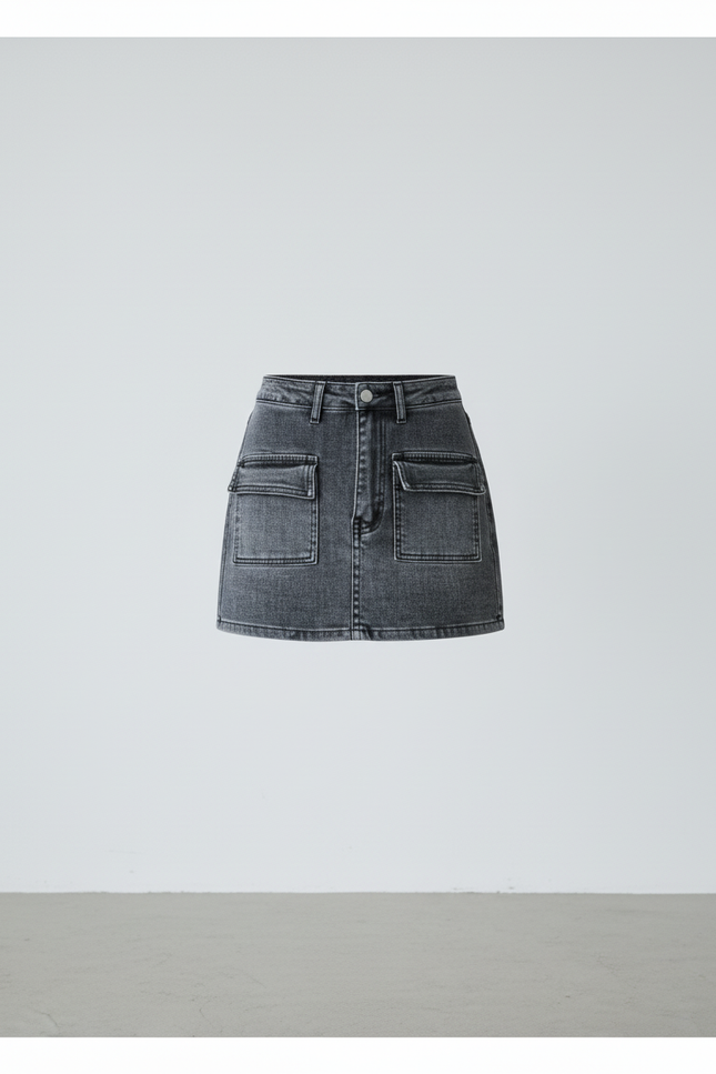 Jupe Jean Gris Délavé Poches Chic