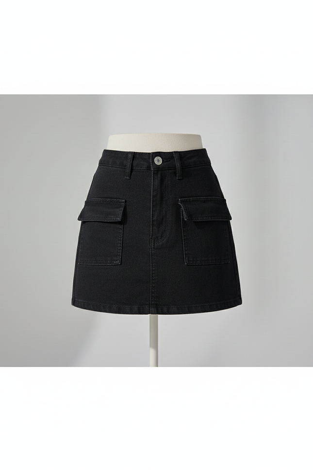 Jupe Jean Noire Taille Haute Chic