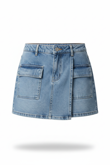 Jupe Jean Coupe Portefeuille Poches Cargo Chic
