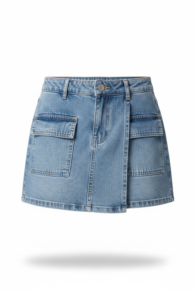 Jupe Jean Coupe Portefeuille Poches Cargo Chic