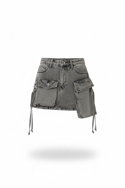 Jupe Jean Gris Délavé Poches Cargo Décontractée