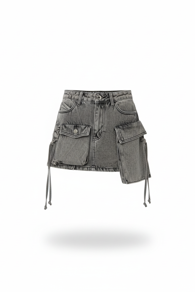 Jupe Jean Gris Délavé Poches Cargo Décontractée