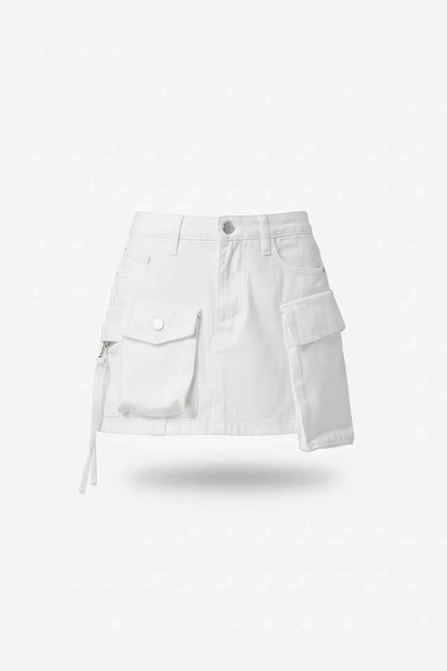 Jupe Jean Blanche Poches Cargo Décontractée