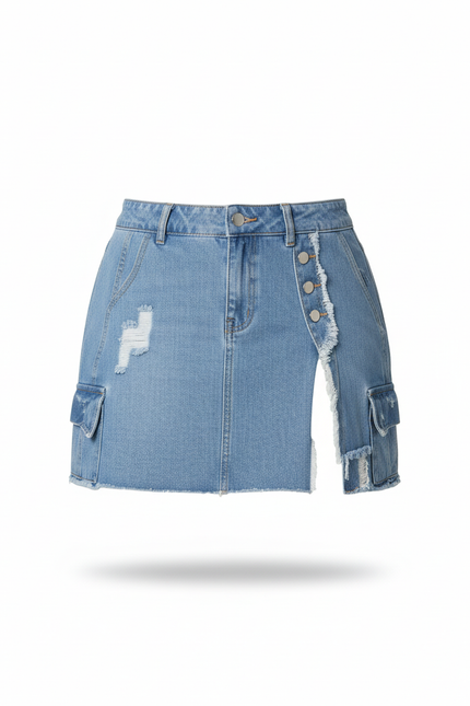 Jupe Jean Délavée Déchirée Décontractée