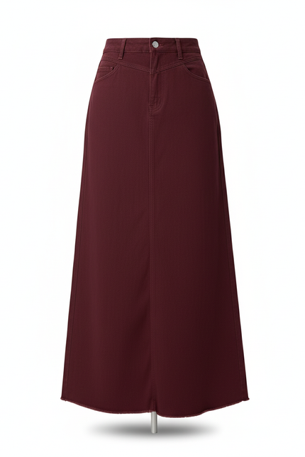 Jupe Jean Longue A-Line Bordeaux Chic