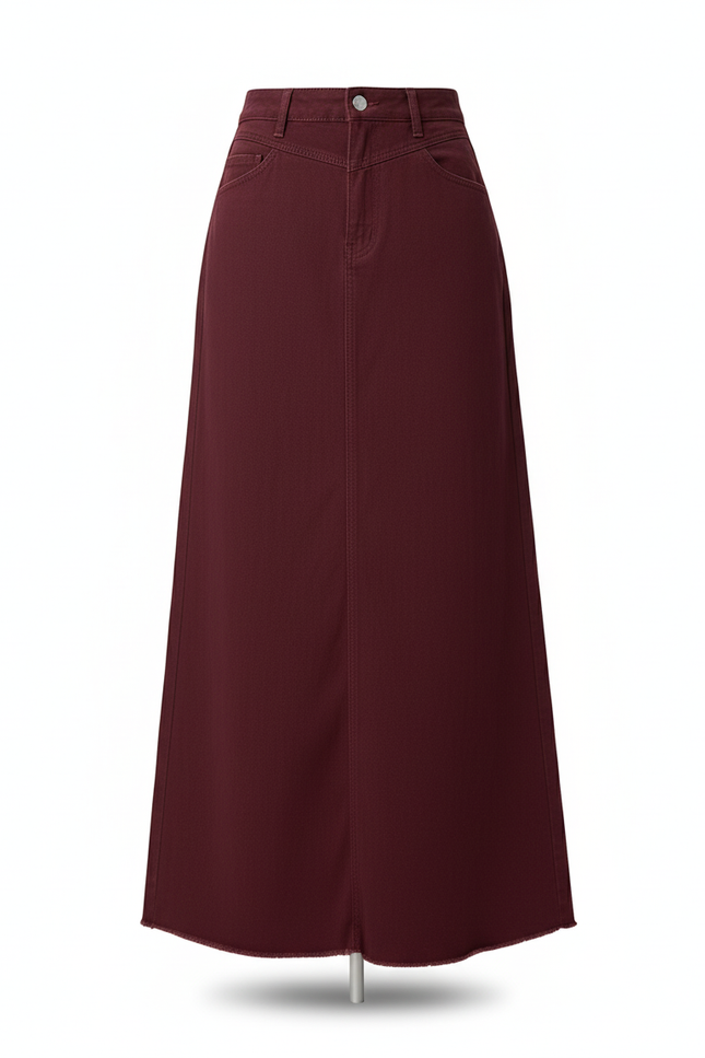 Jupe Jean Longue A-Line Bordeaux Chic