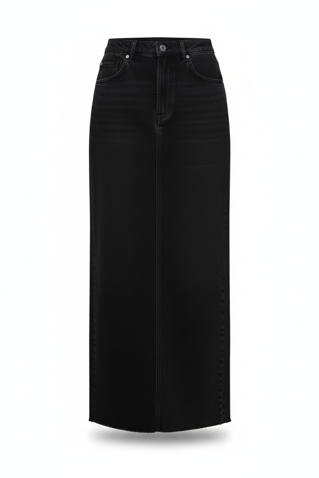 Jupe Jean Noire Longue A-Line Chic