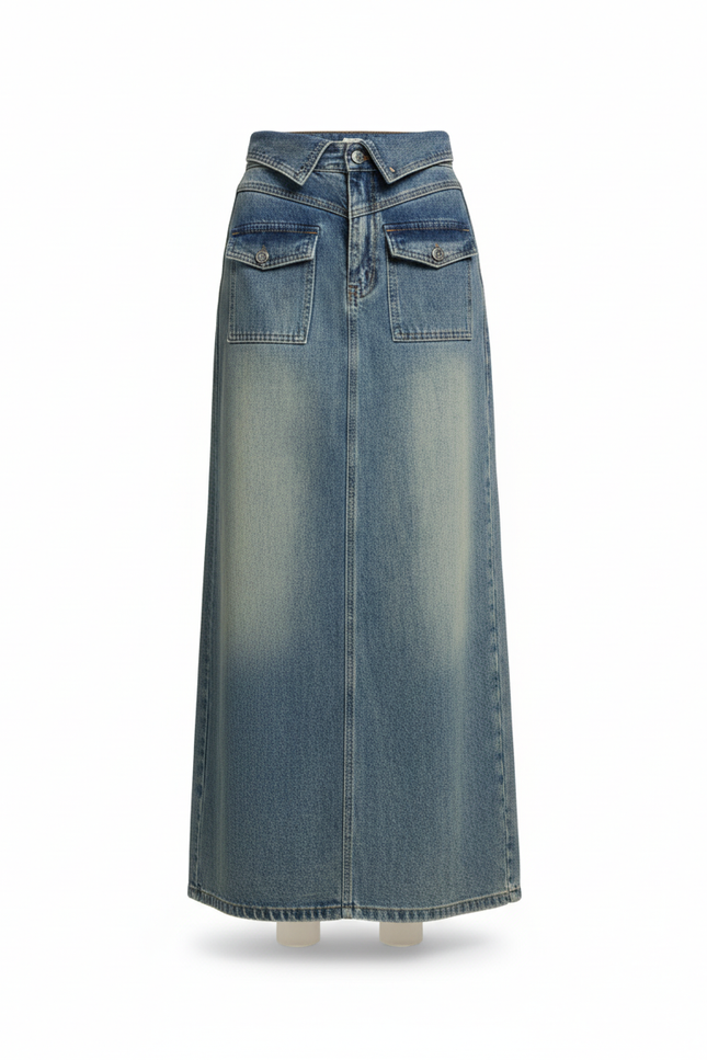 Jupe Jean Longue Délavée Décontractée