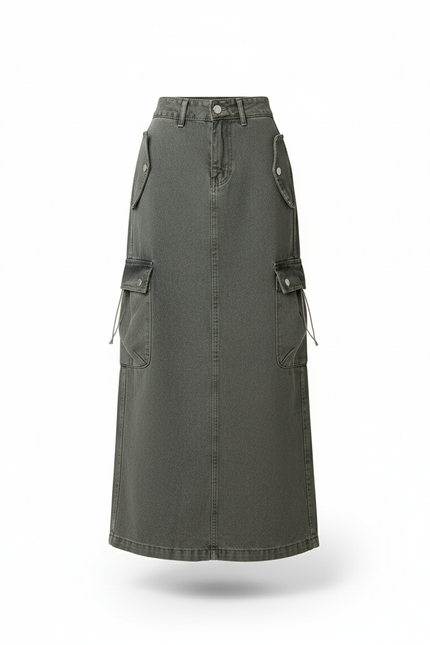 Jupe Jean Grise Poches Cargo Tendance