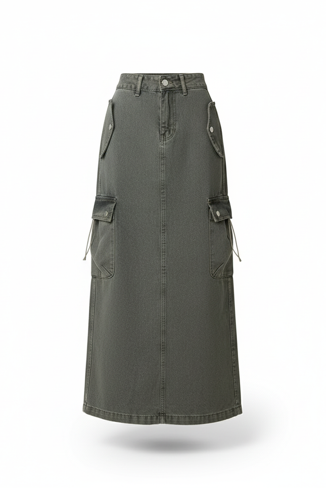 Jupe Jean Grise Poches Cargo Tendance