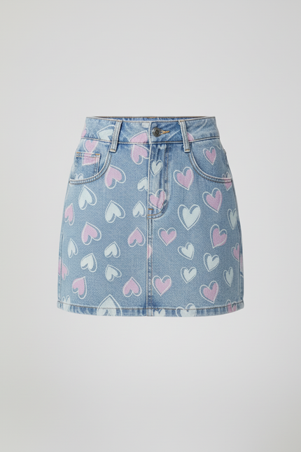 Jupe Jean Mini Cœurs Décontractée