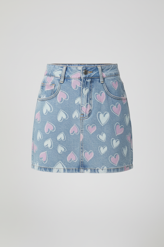 Jupe Jean Mini Cœurs Décontractée