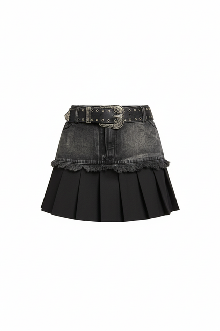 Jupe Jean Délavée Effilochée Plissée