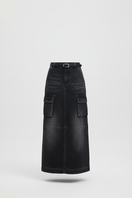 Jupe Jean Gris Délavé Cargo Décontractée