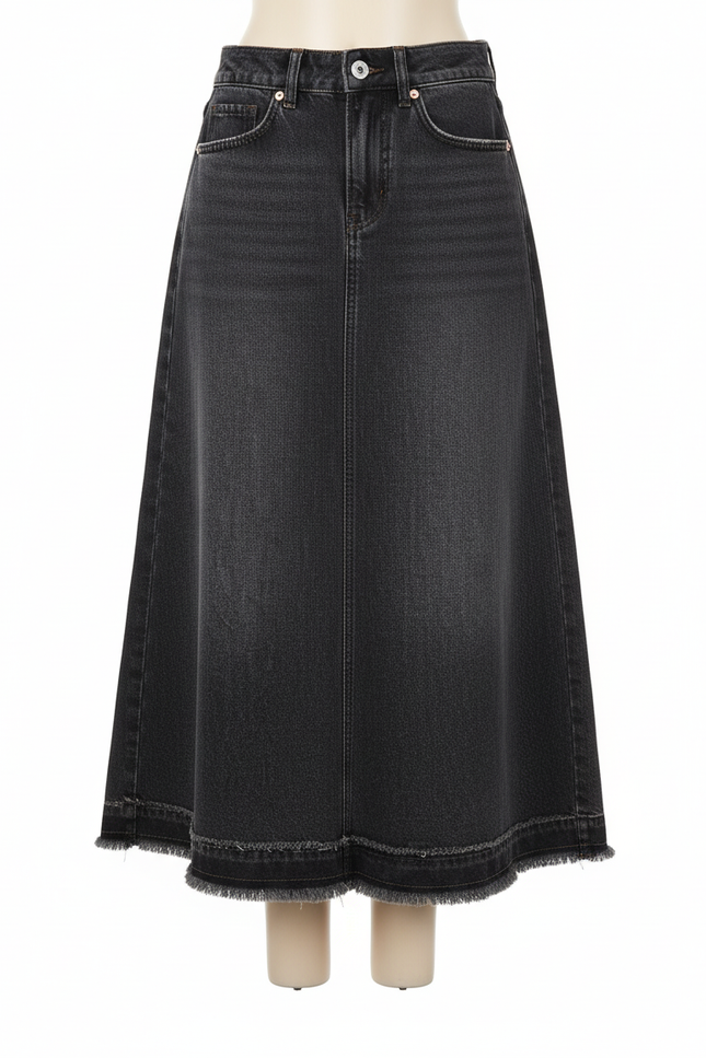 Jupe Jean Gris Anthracite Frangée Chic