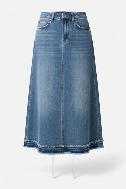 Jupe Jean Mi-Longue Ourlet Brut Décontractée