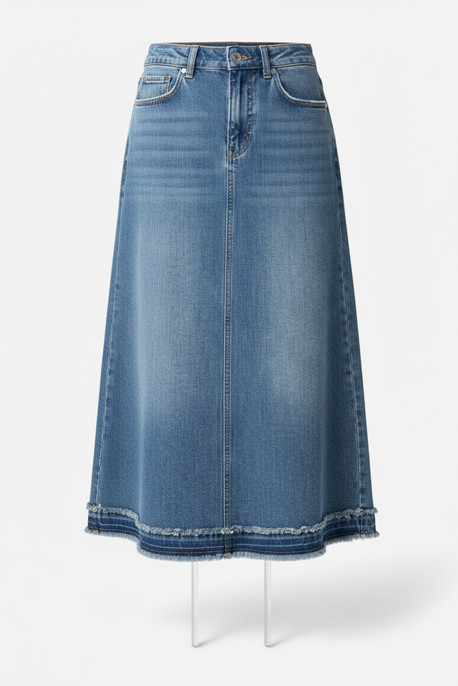 Jupe Jean Mi-Longue Ourlet Brut Décontractée