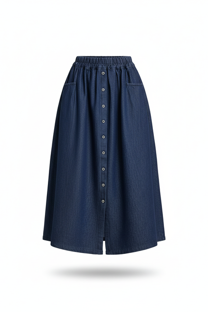 Jupe Jean Midi Taille Élastique Décontractée