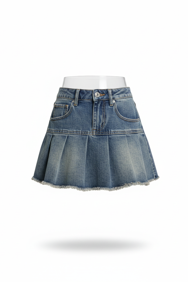 Mini Jupe En Jean Plissée